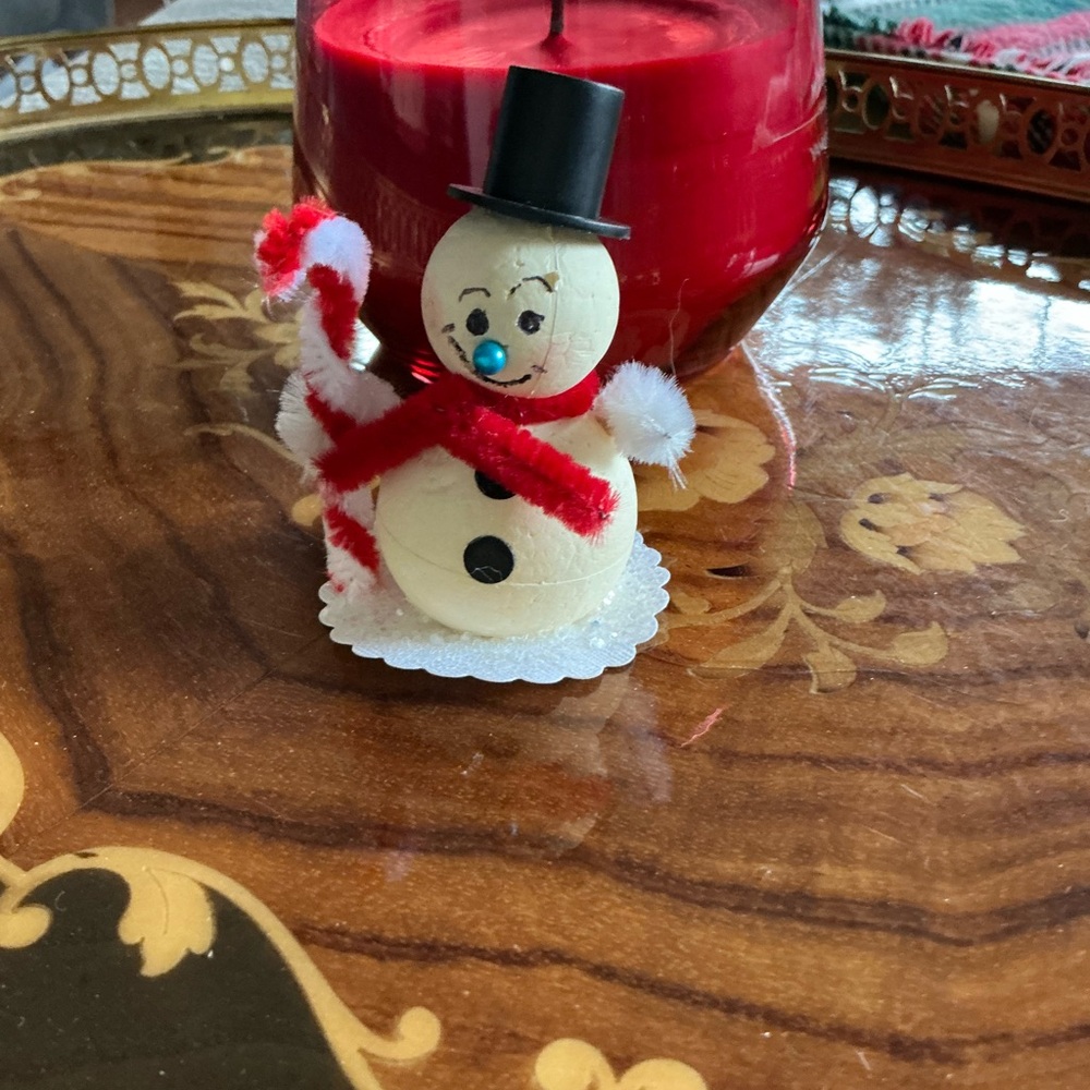 Vintage   Snowman Ornament with Red  pipe cleaner Scarf